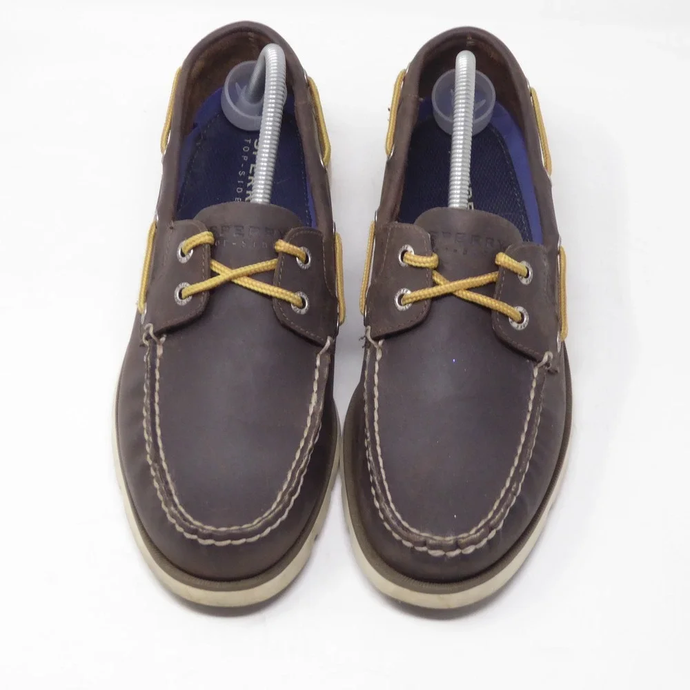 Sperry Mens Boat Shoes Dark Brown Leather Top-Sider Lace Up Size 10.5M